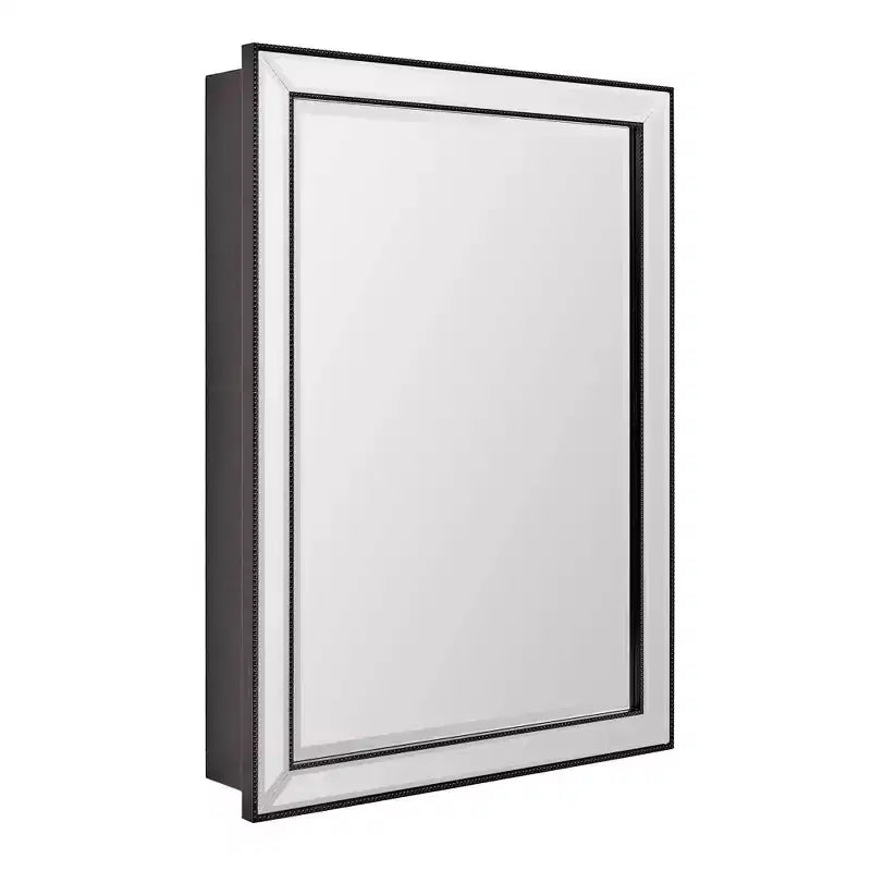 Head West 22"x30" Stylish Brushed Black Sleek Metro Beaded Medicine Cabinet with Mirror