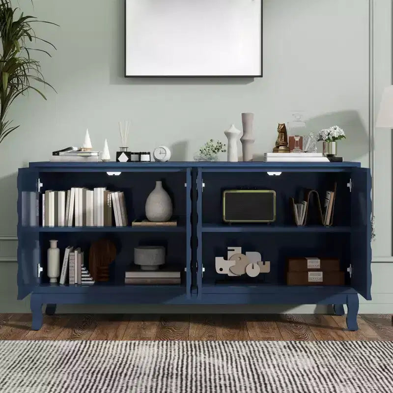 59 Sideboard Buffet Cabinet, Wood Storage Cabinet with Adjustable Shelf, Four Door Coffee Bar Cabinet, Console Cabinet for Living Room Hallway