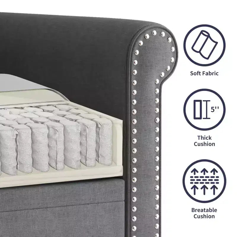 Modern Linen Fabric 3-Seater Sofa Couch with Single Sofa Chair, Rivet Design for Living Room, Bedroom, Apartment, Office