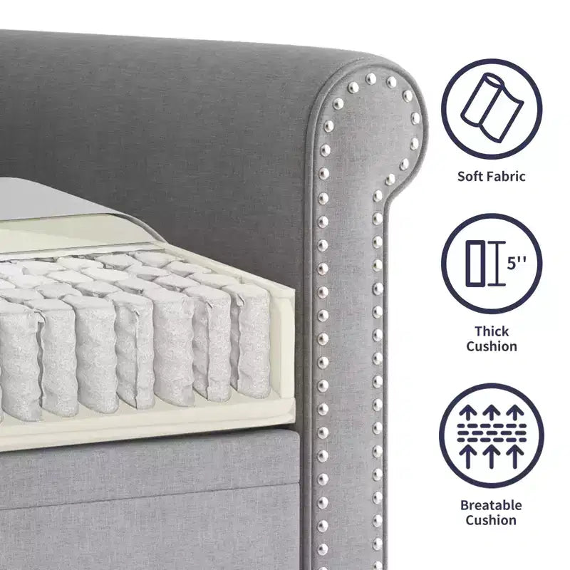 Modern Linen Fabric 3-Seater Sofa Couch with Single Sofa Chair, Rivet Design for Living Room, Bedroom, Apartment, Office