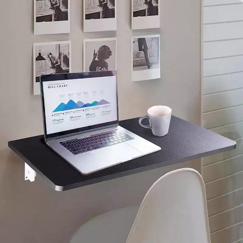 Wall Mounted Floating Computer Desk, Space Saving Home Office Study Table, Black