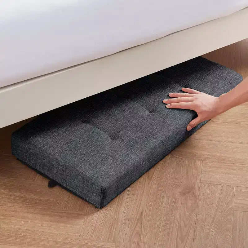 Foldable Tufted 30" Linen Bench Storage Ottoman with Legs for Bedroom, Entryway and Living Room
