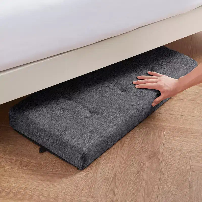 Foldable Tufted 30" Linen Bench Storage Ottoman with Legs for Bedroom, Entryway and Living Room