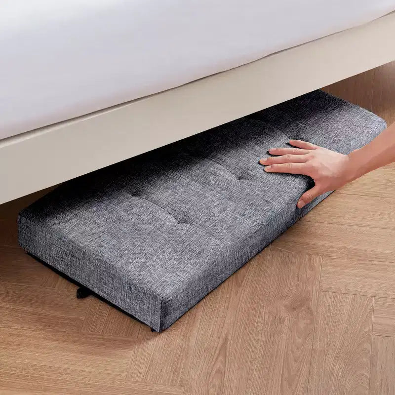 Foldable Tufted 30" Linen Bench Storage Ottoman with Legs for Bedroom, Entryway and Living Room