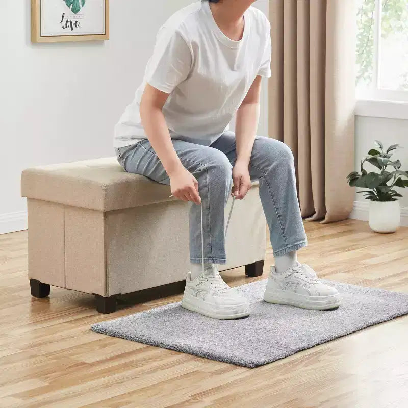 Foldable Tufted 30" Linen Bench Storage Ottoman with Legs for Bedroom, Entryway and Living Room