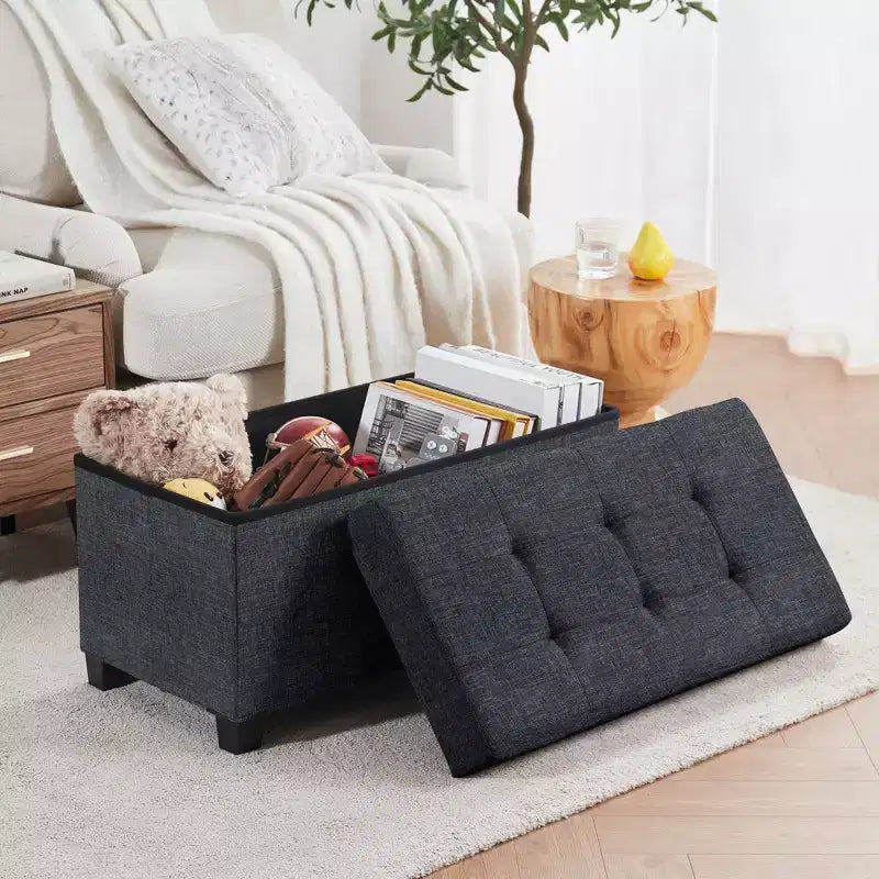 Banc de rangement pliant capitonné en lin de 76 cm avec pieds pour chambre, entrée et salon