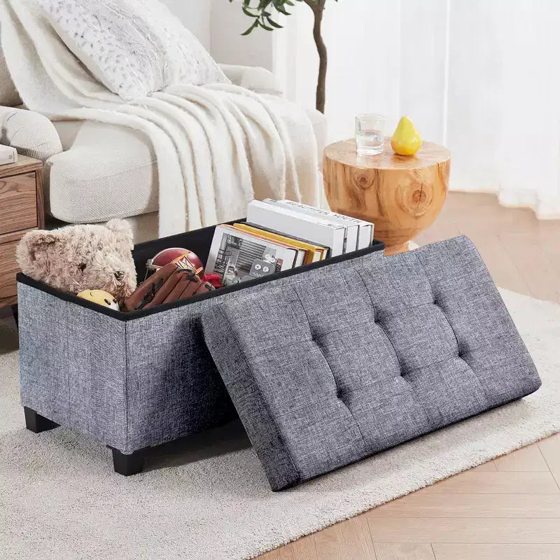 Banc de rangement pliant capitonné en lin de 76 cm avec pieds pour chambre, entrée et salon