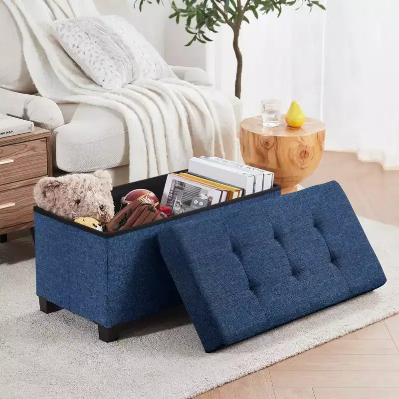 Banc de rangement pliant capitonné en lin de 76 cm avec pieds pour chambre, entrée et salon
