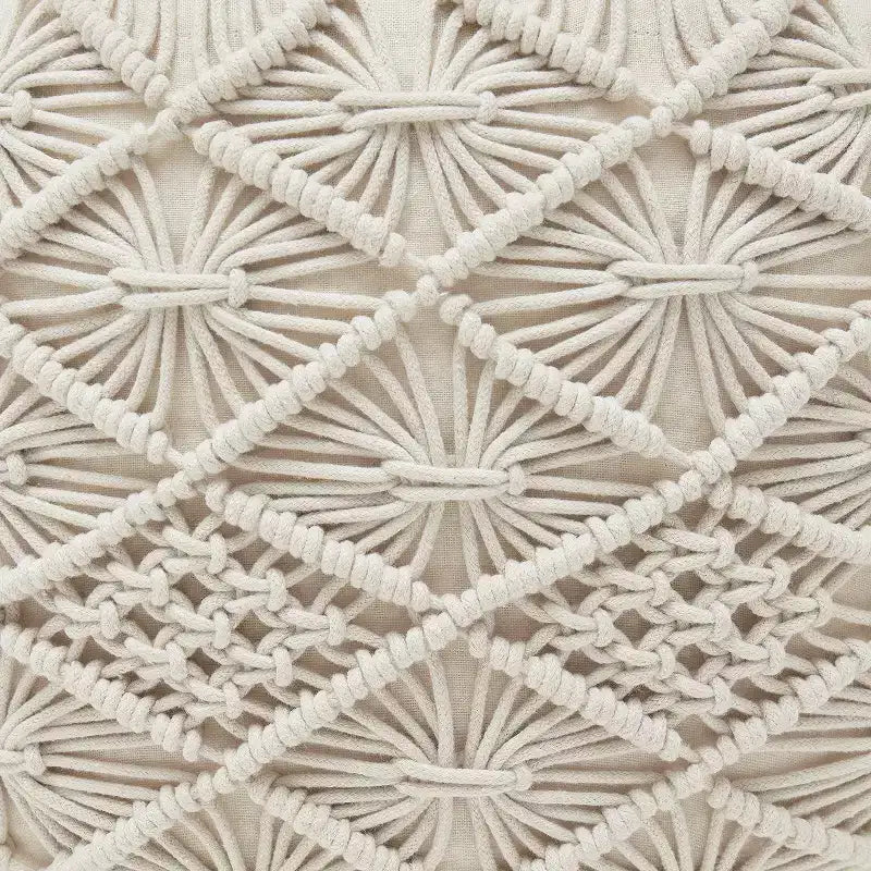 Cotton Macrame Braid Pouf Ottoman - 18.5 x 15