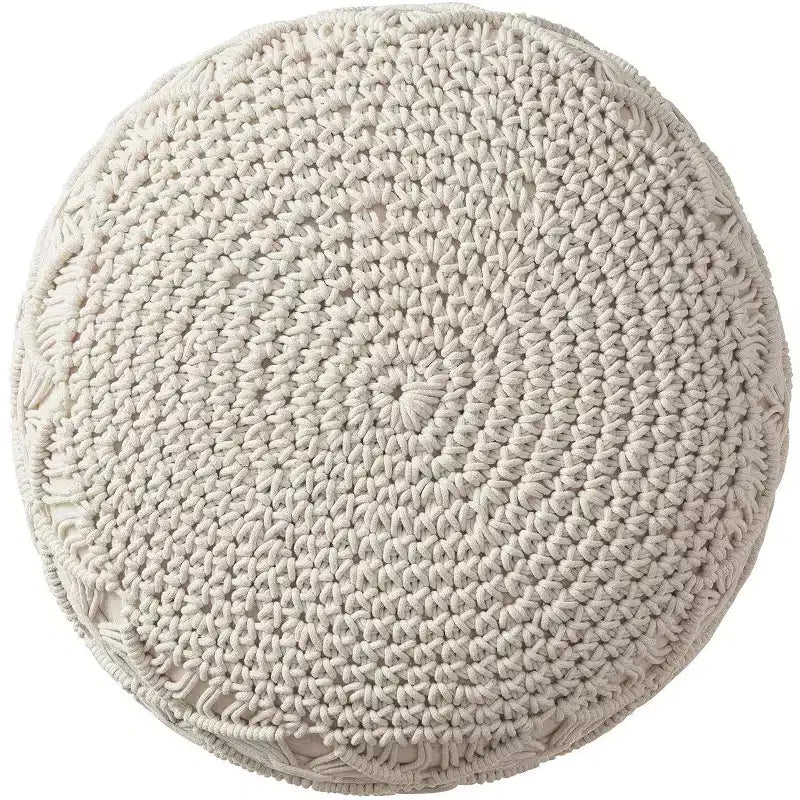 Cotton Macrame Braid Pouf Ottoman - 18.5 x 15