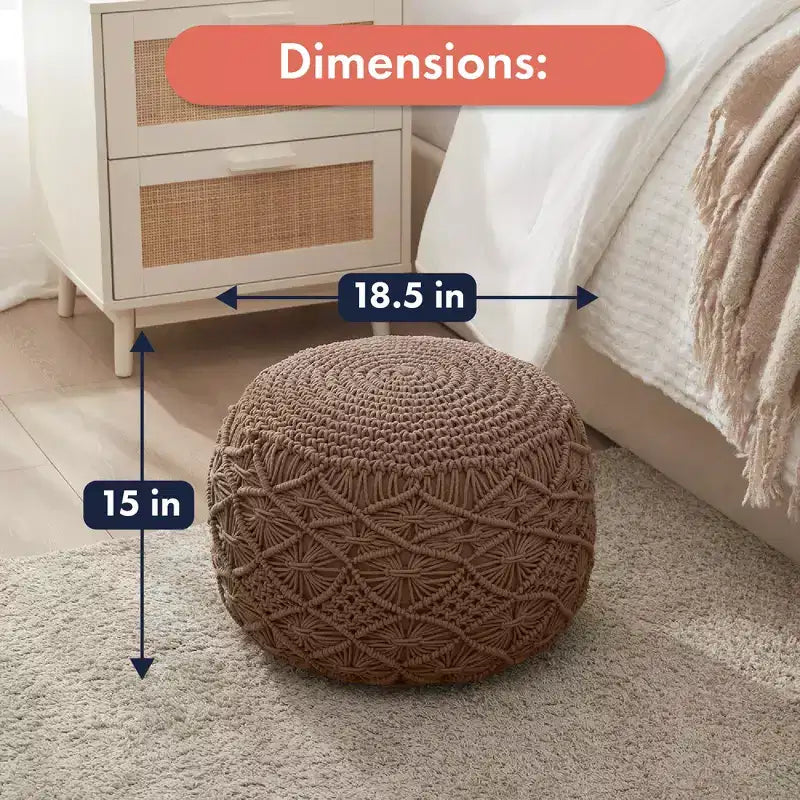 Cotton Macrame Braid Pouf Ottoman - 18.5 x 15