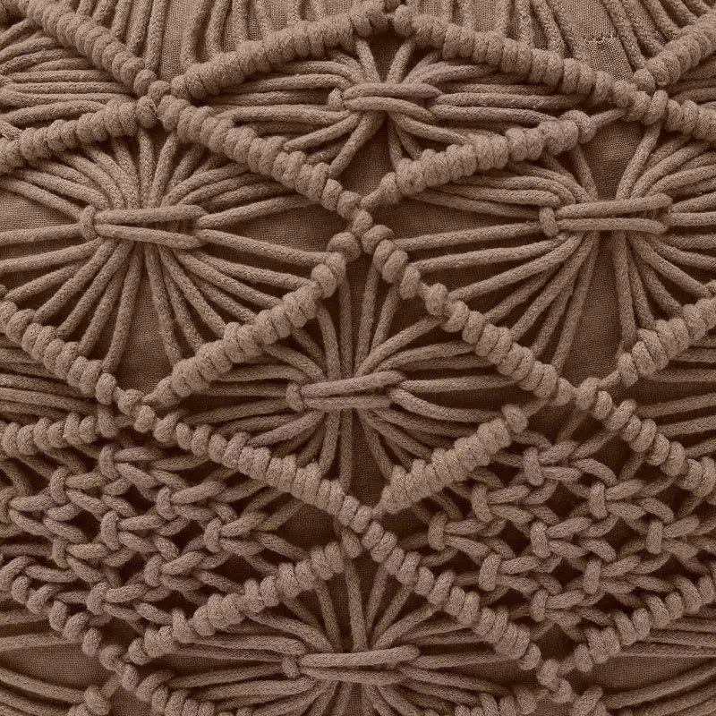 Cotton Macrame Braid Pouf Ottoman - 18.5 x 15