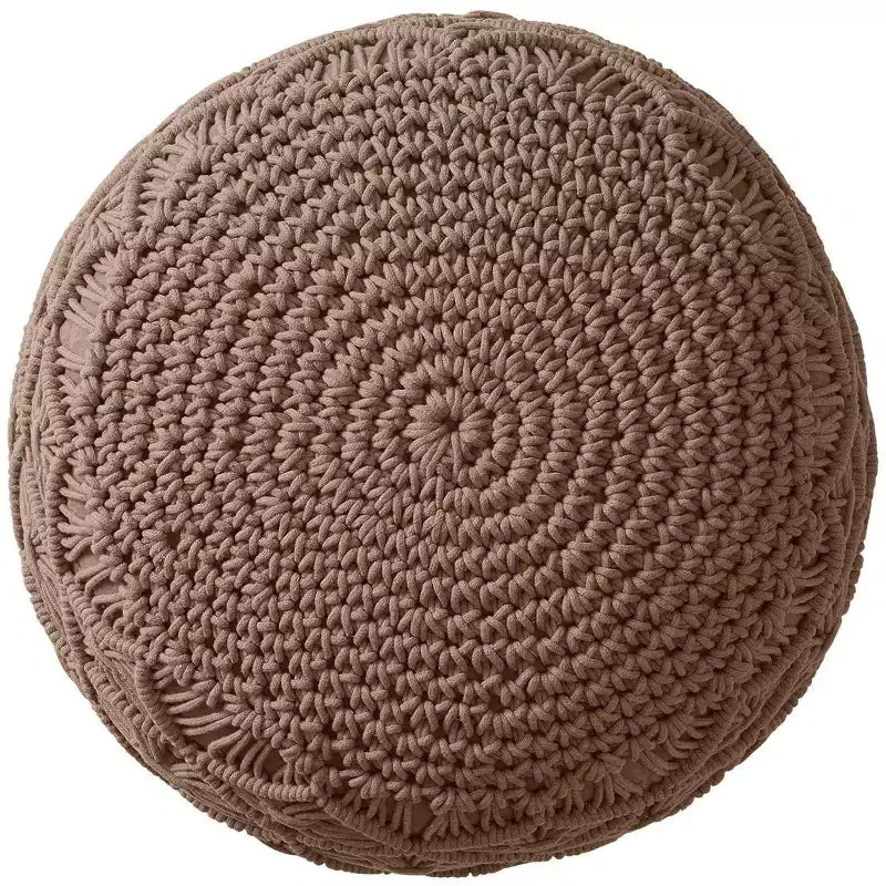 Cotton Macrame Braid Pouf Ottoman - 18.5 x 15