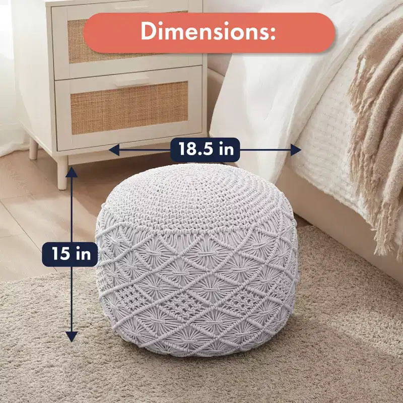 Cotton Macrame Braid Pouf Ottoman - 18.5 x 15