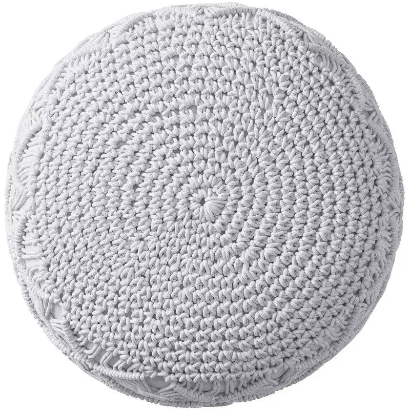 Cotton Macrame Braid Pouf Ottoman - 18.5 x 15