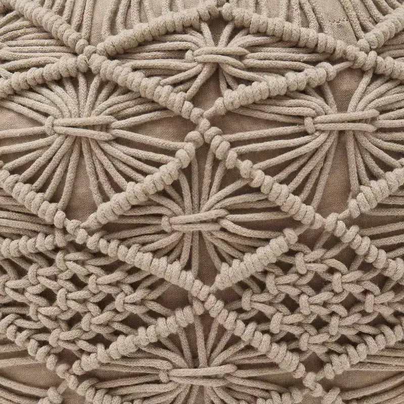 Cotton Macrame Braid Pouf Ottoman - 18.5 x 15
