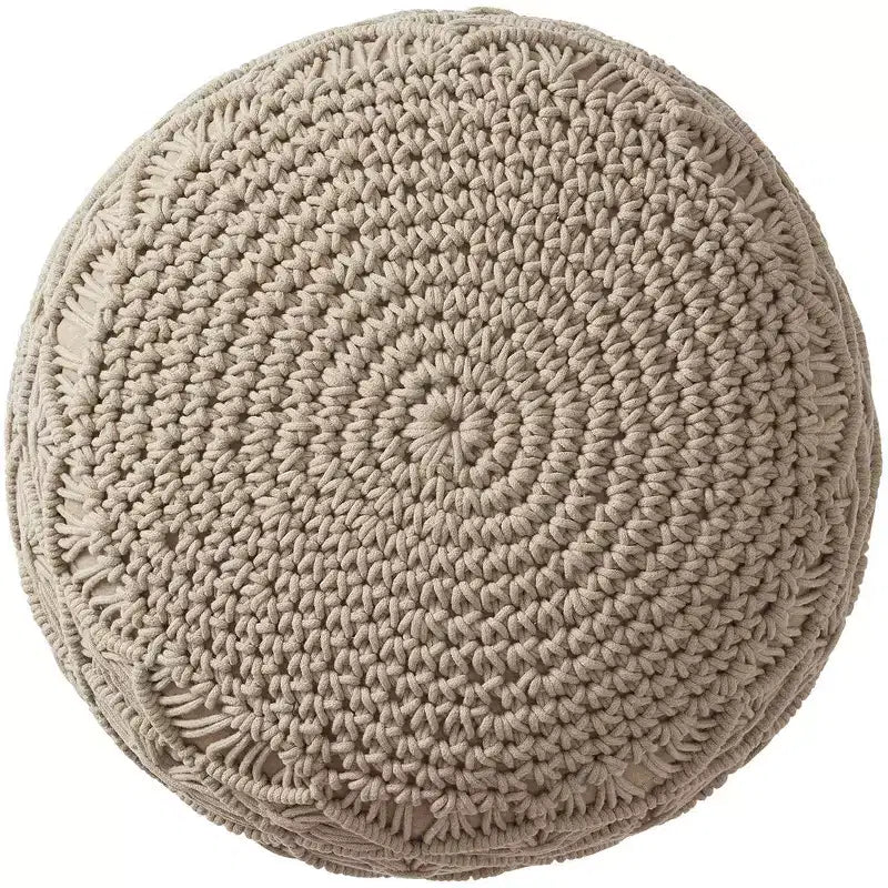 Cotton Macrame Braid Pouf Ottoman - 18.5 x 15