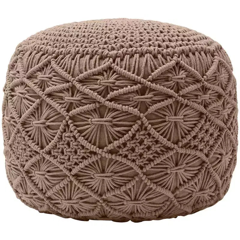 Pouf tressé en macramé de coton – 47 x 38 cm