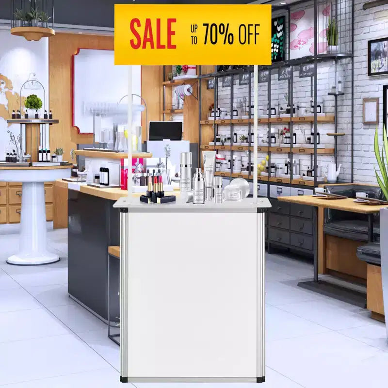 Portable Tradeshow Podium Counter Table, 30.91 x 14.96 x 71.46", Display Exhibition Counter Stand Booth, White