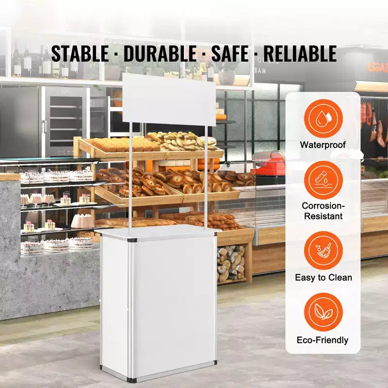 Portable Tradeshow Podium Counter Table, 30.91 x 14.96 x 71.46", Display Exhibition Counter Stand Booth, White