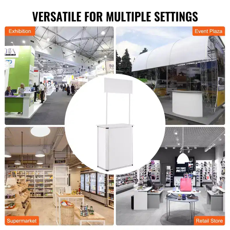 Portable Tradeshow Podium Counter Table, 30.91 x 14.96 x 71.46", Display Exhibition Counter Stand Booth, White