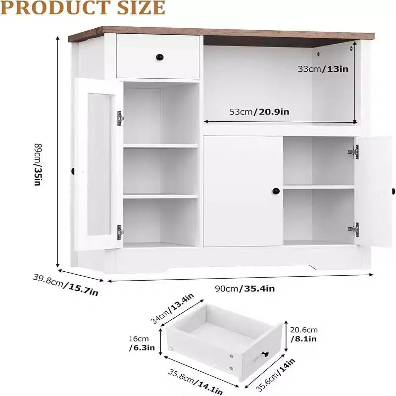 Kitchen Microwave Cabinet with 3 Doors, 1 Drawer & Adjustable Shelves, Buffet Sideboard Storage for Kitchen, Dining & Living Room