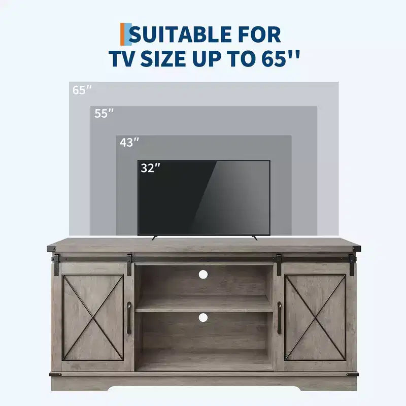 Farmhouse TV Stand for TVs up to 65", Entertainment Center with Sliding Barn Doors & Adjustable Shelf for Living Room