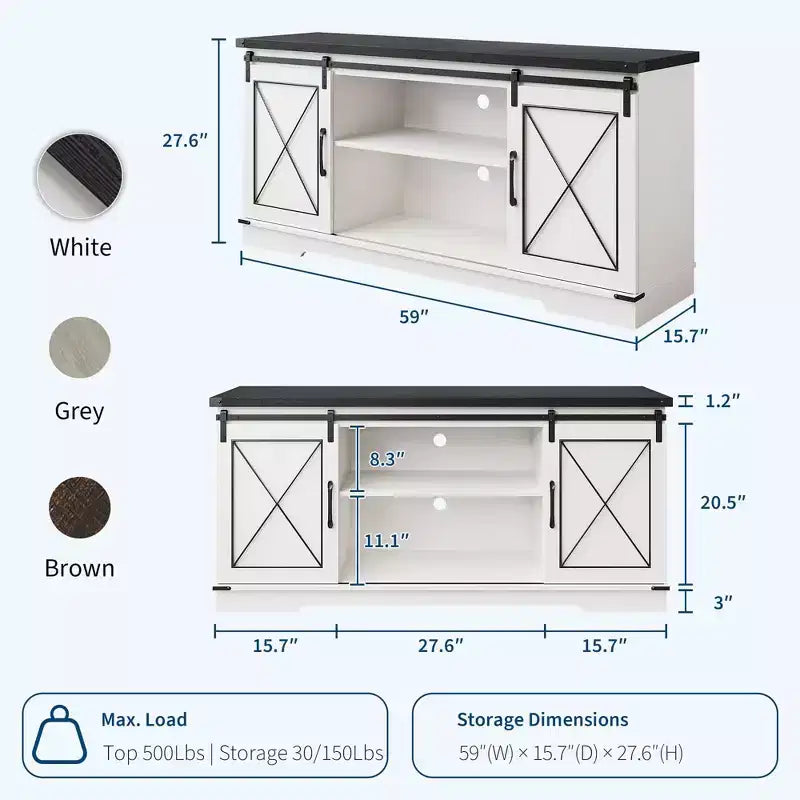 Farmhouse TV Stand for TVs up to 65", Entertainment Center with Sliding Barn Doors & Adjustable Shelf for Living Room