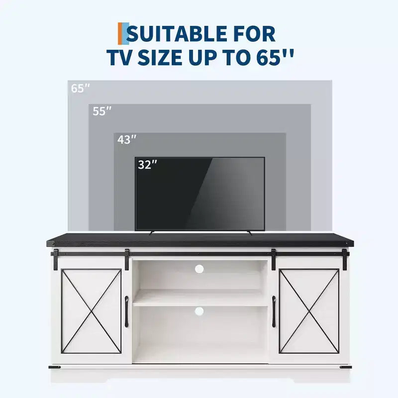 Farmhouse TV Stand for TVs up to 65", Entertainment Center with Sliding Barn Doors & Adjustable Shelf for Living Room