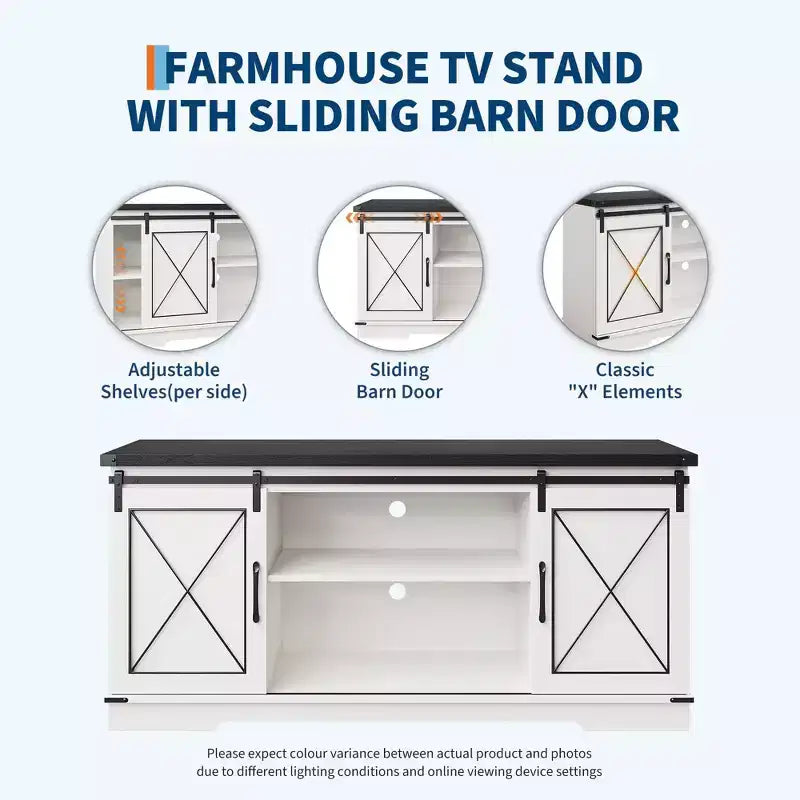 Farmhouse TV Stand for TVs up to 65", Entertainment Center with Sliding Barn Doors & Adjustable Shelf for Living Room