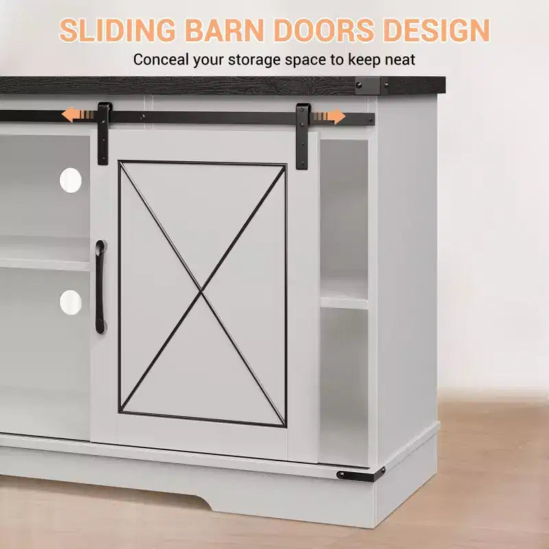 Farmhouse TV Stand for TVs up to 65", Entertainment Center with Sliding Barn Doors & Adjustable Shelf for Living Room