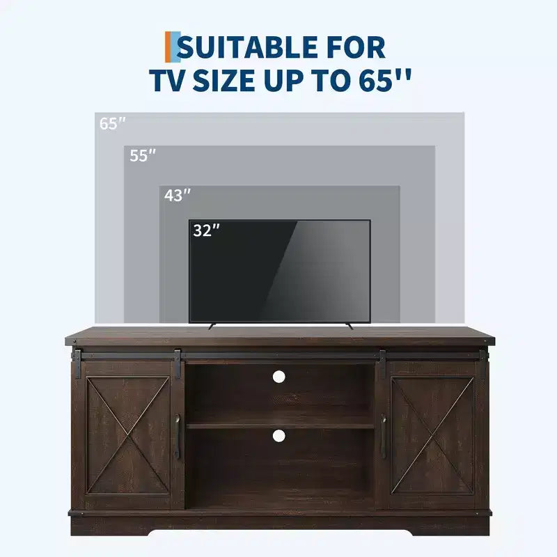 Farmhouse TV Stand for TVs up to 65", Entertainment Center with Sliding Barn Doors & Adjustable Shelf for Living Room