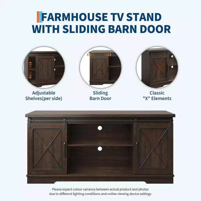 Farmhouse TV Stand for TVs up to 65", Entertainment Center with Sliding Barn Doors & Adjustable Shelf for Living Room