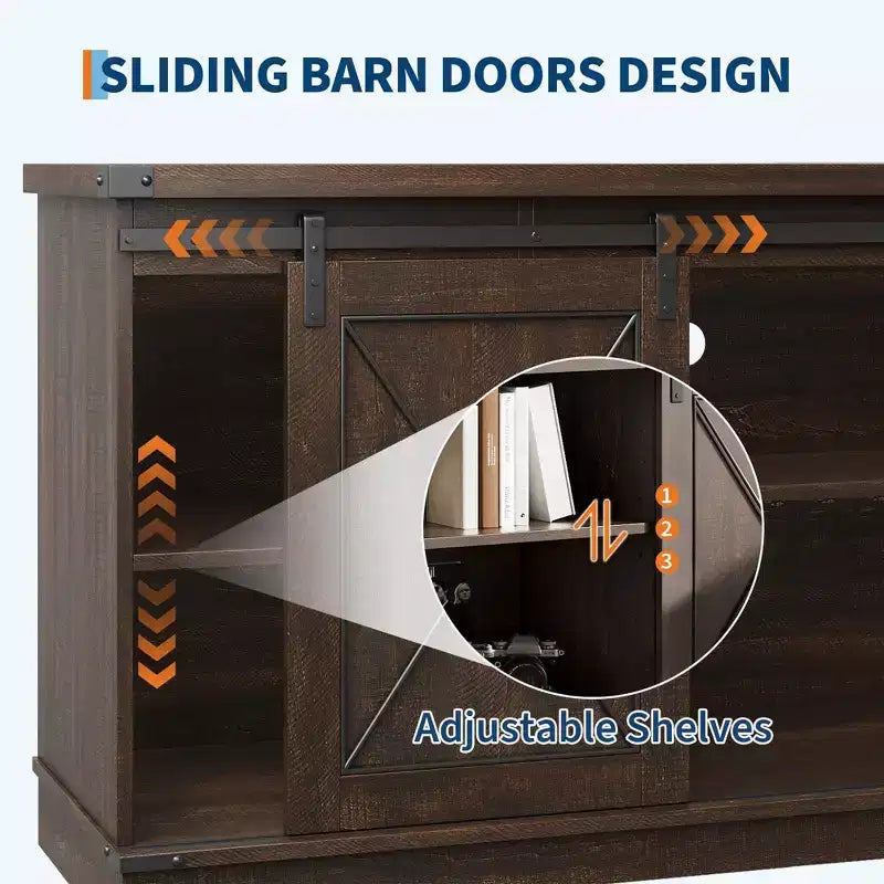 Farmhouse TV Stand for TVs up to 65", Entertainment Center with Sliding Barn Doors & Adjustable Shelf for Living Room