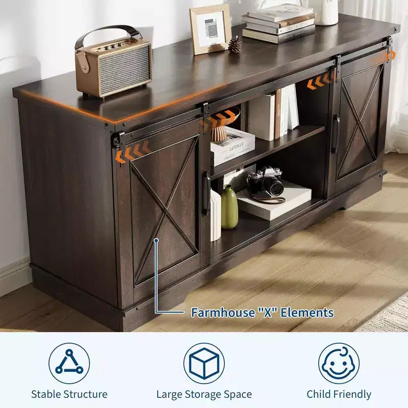 Farmhouse TV Stand for TVs up to 65", Entertainment Center with Sliding Barn Doors & Adjustable Shelf for Living Room
