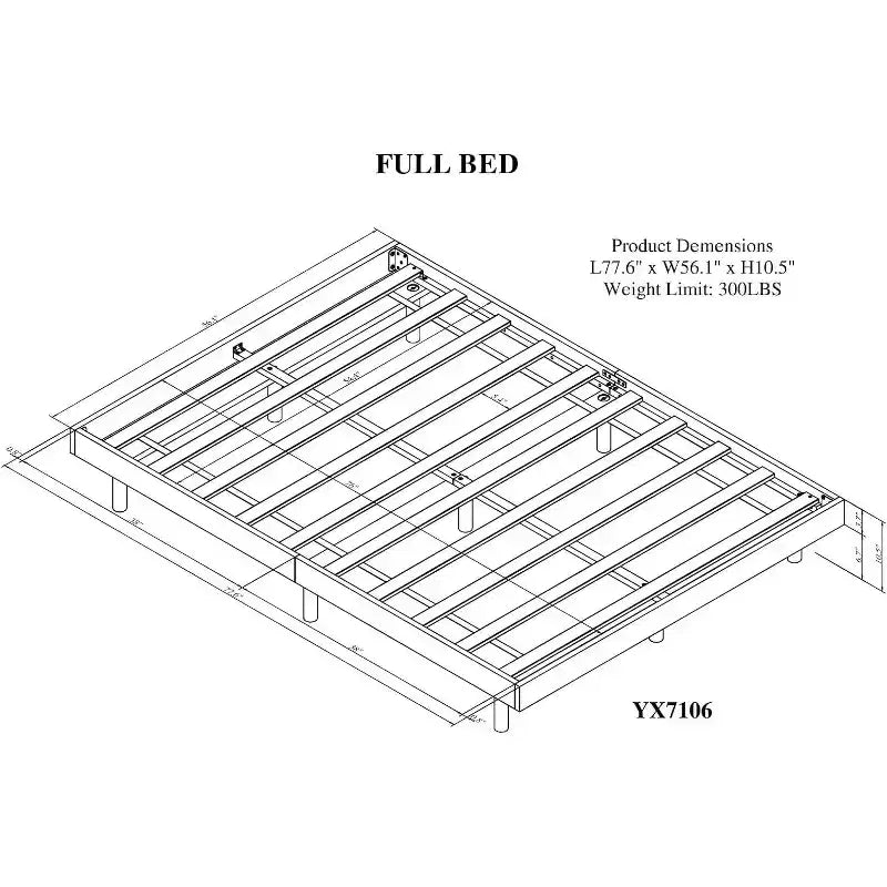 Full Size Floating Platform Bed Frame, Modern Design with Headboard, Footboard, Siderail, No Box Spring Needed