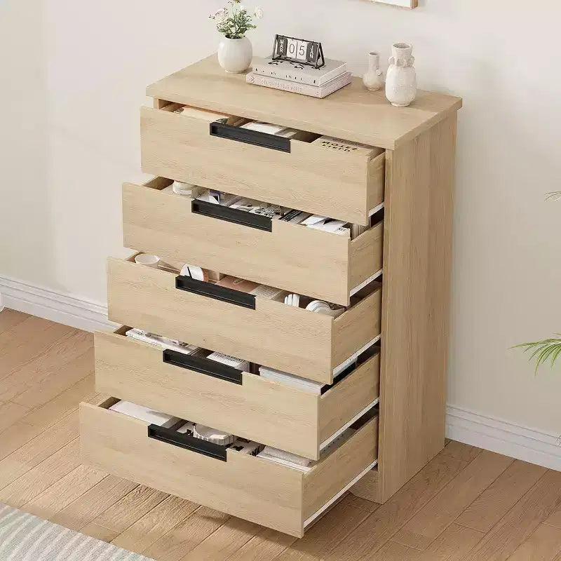 5 Drawer Dresser with Embedded Handles, Chest of Drawers for Living Room, Nursery, Hallway and Entryway