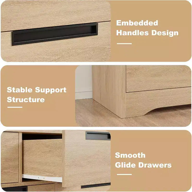5 Drawer Dresser with Embedded Handles, Chest of Drawers for Living Room, Nursery, Hallway and Entryway