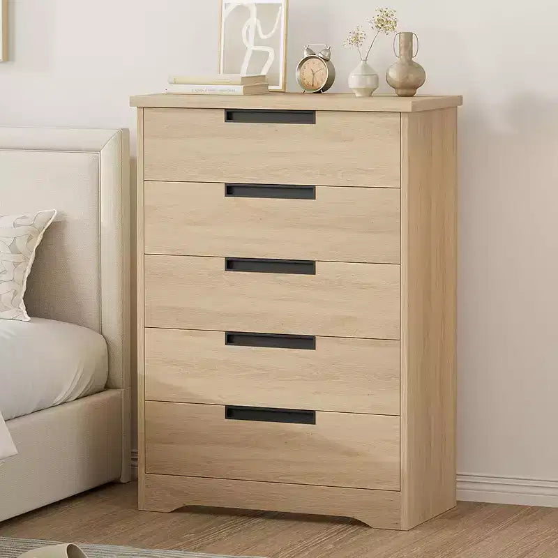 5 Drawer Dresser with Embedded Handles, Chest of Drawers for Living Room, Nursery, Hallway and Entryway