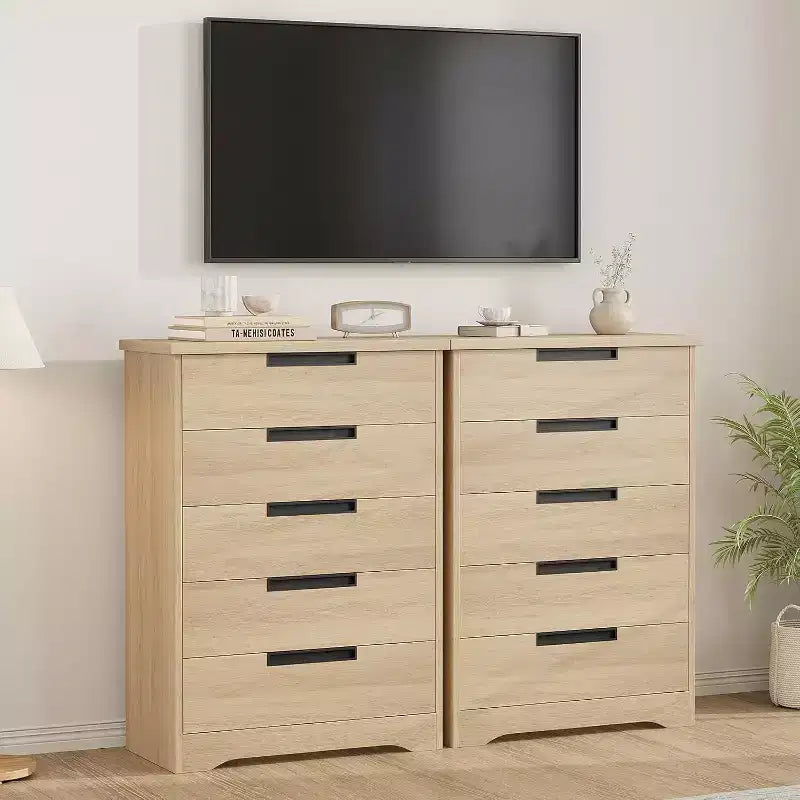 5 Drawer Dresser with Embedded Handles, Chest of Drawers for Living Room, Nursery, Hallway and Entryway