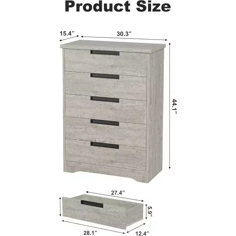 5 Drawer Dresser with Embedded Handles, Chest of Drawers for Living Room, Nursery, Hallway and Entryway
