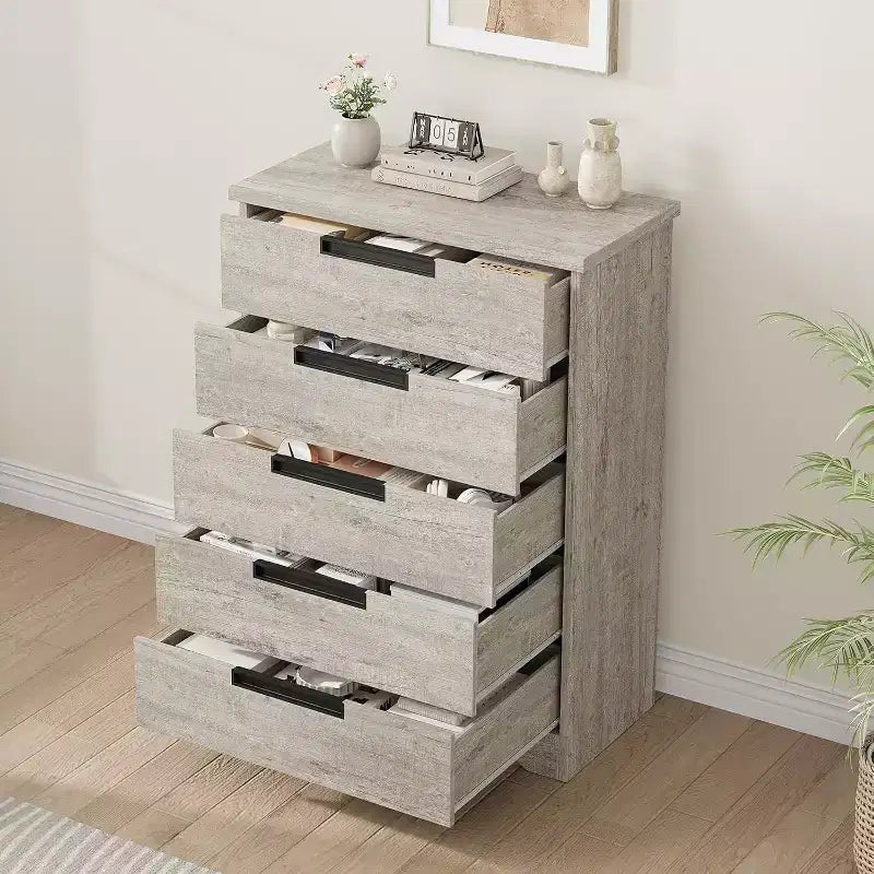 5 Drawer Dresser with Embedded Handles, Chest of Drawers for Living Room, Nursery, Hallway and Entryway