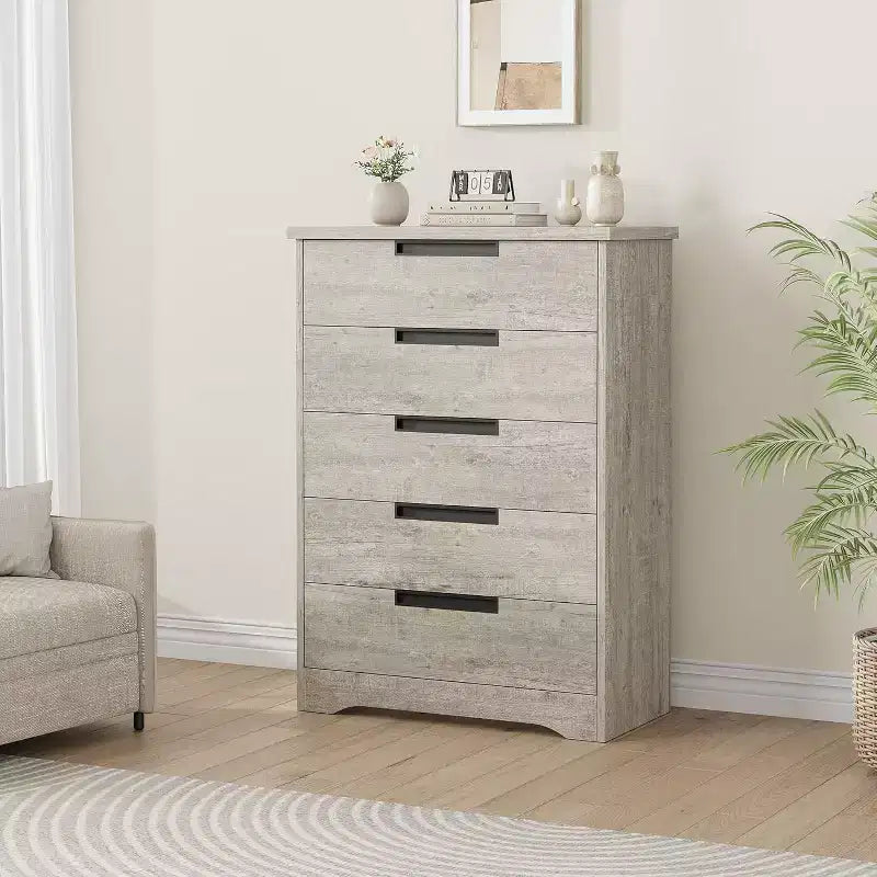 5 Drawer Dresser with Embedded Handles, Chest of Drawers for Living Room, Nursery, Hallway and Entryway