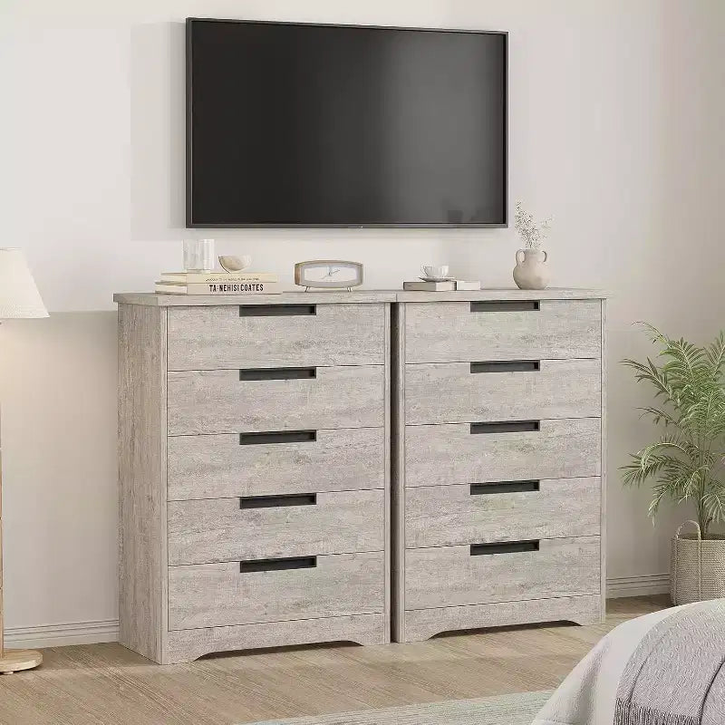 5 Drawer Dresser with Embedded Handles, Chest of Drawers for Living Room, Nursery, Hallway and Entryway
