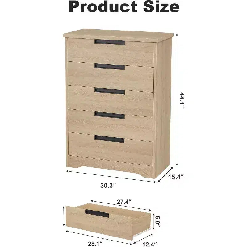 5 Drawer Dresser with Embedded Handles, Chest of Drawers for Living Room, Nursery, Hallway and Entryway