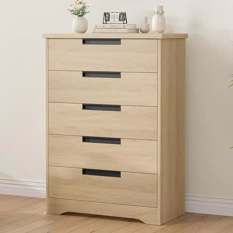 5 Drawer Dresser with Embedded Handles, Chest of Drawers for Living Room, Nursery, Hallway and Entryway