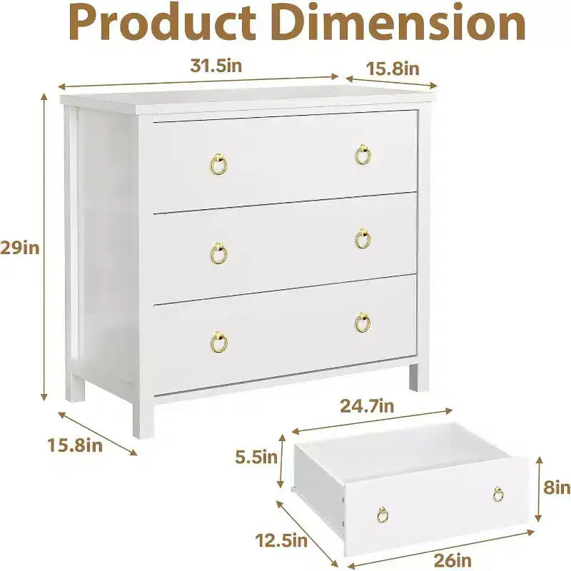 Modern Wide Drawer Dresser with Drawers, Wooden Dressers of Drawers Freestanding for Bedroom, Nursery, Living Room, White