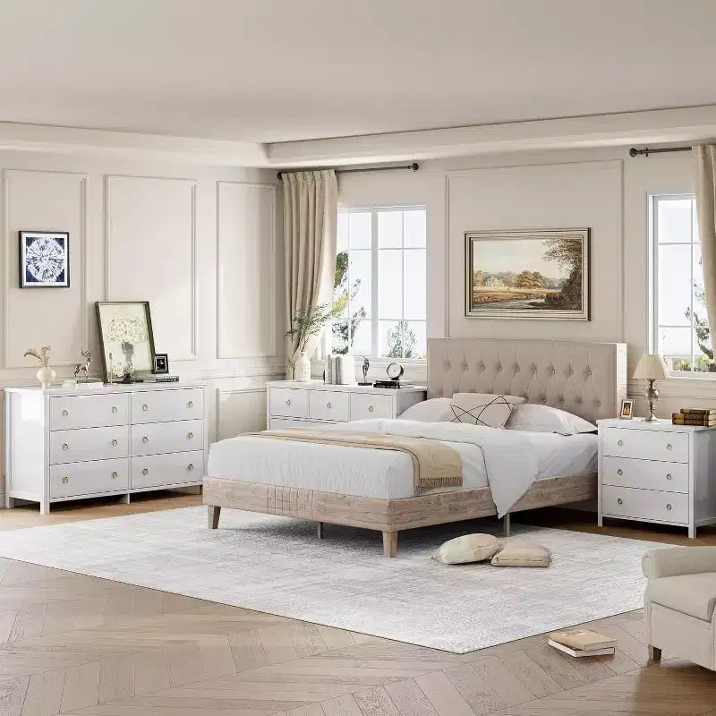 Modern Wide Drawer Dresser with Drawers, Wooden Dressers of Drawers Freestanding for Bedroom, Nursery, Living Room, White