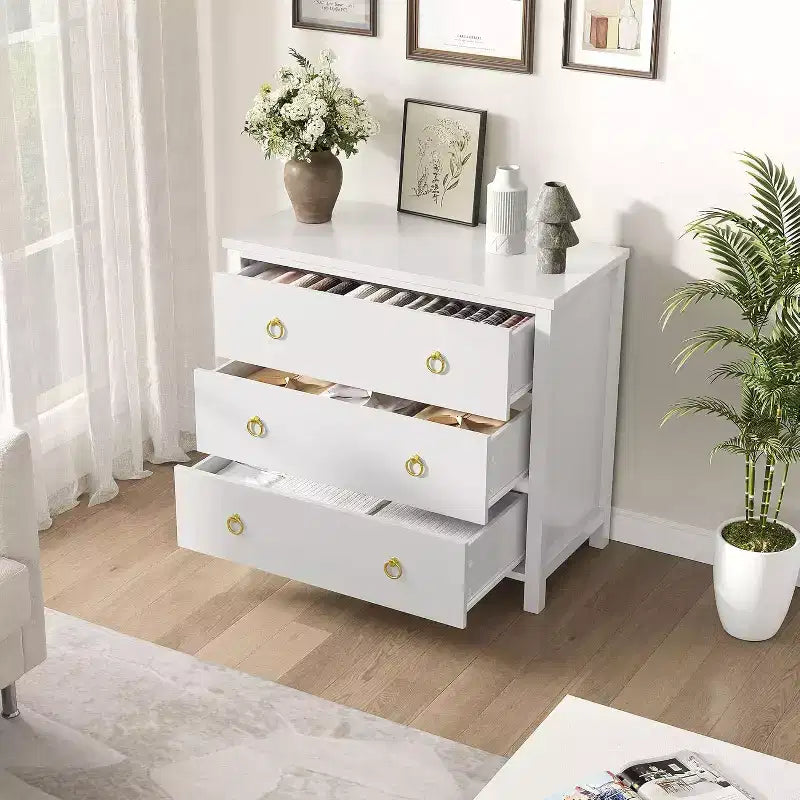 Modern Wide Drawer Dresser with Drawers, Wooden Dressers of Drawers Freestanding for Bedroom, Nursery, Living Room, White
