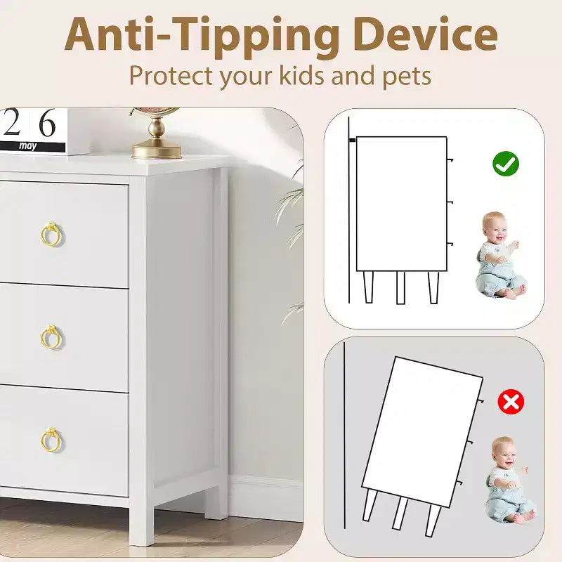 Modern Wide Drawer Dresser with Drawers, Wooden Dressers of Drawers Freestanding for Bedroom, Nursery, Living Room, White
